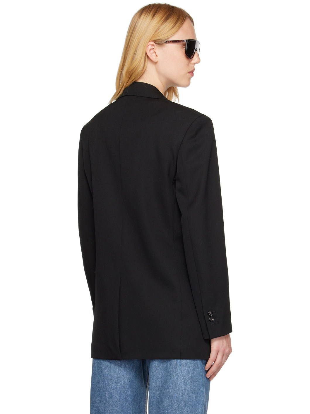 Black Grain De Poudre Blazer - 3