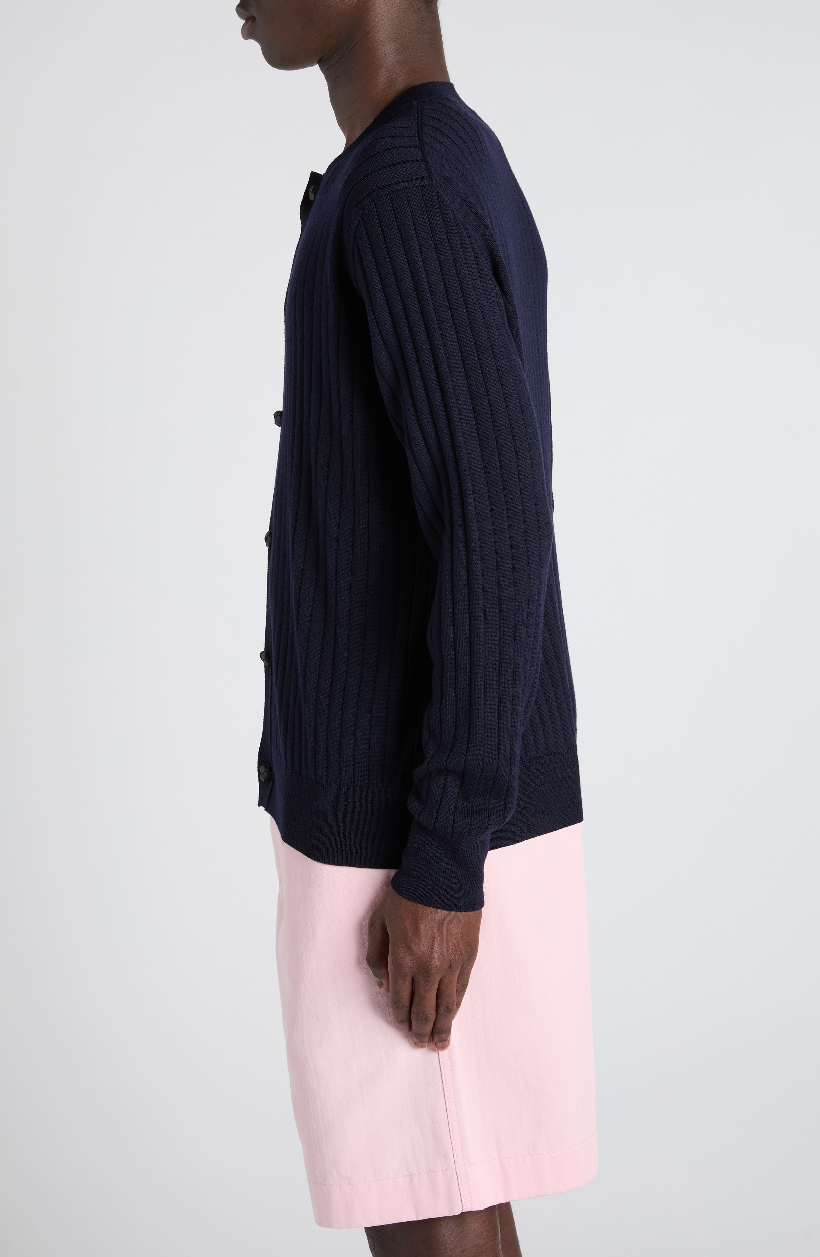 Bottega Veneta Rib Wool Cardigan in 4140 Abyss at Nordstrom - 4