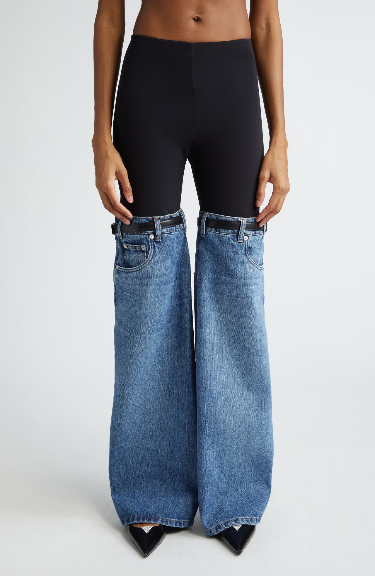 Coperni Hybrid Denim & Knit Pants in Black /Blue at Nordstrom - 1