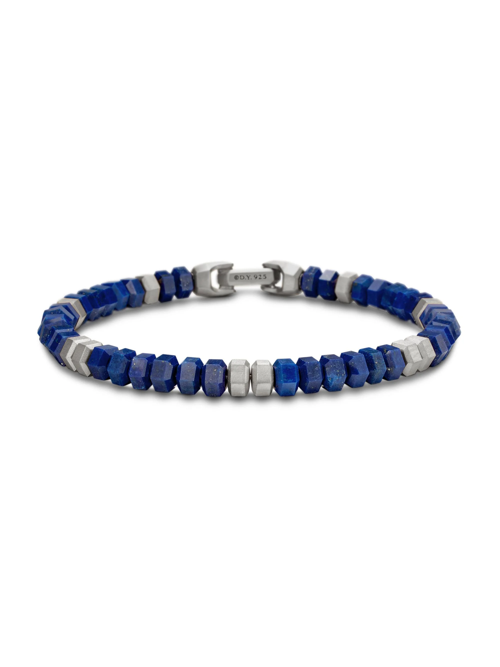 Men's Hex Bead Bracelet in Sterling Silver - Lapis - 1