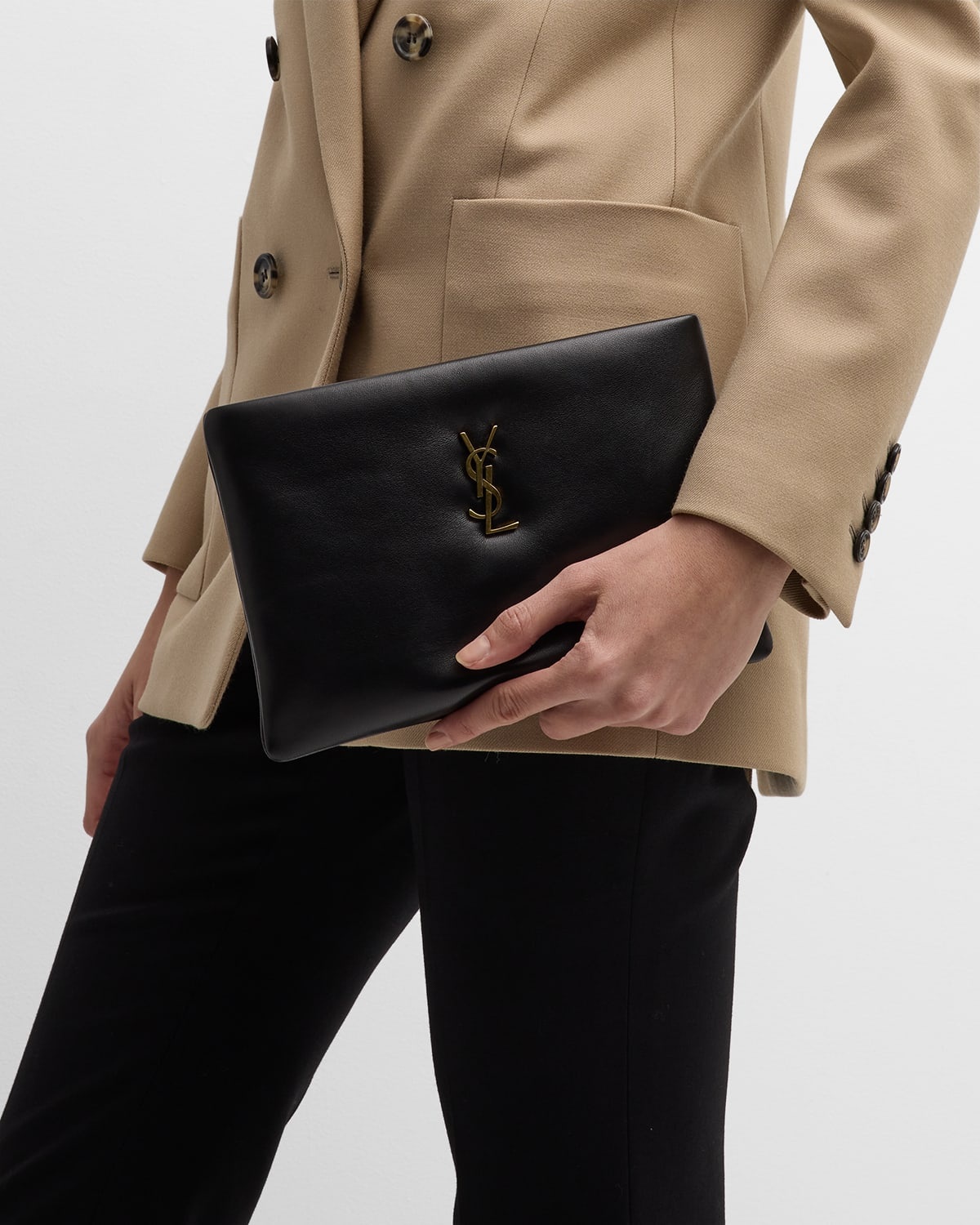 Calypso Small YSL Clutch Bag in Smooth Padded Leather - 5