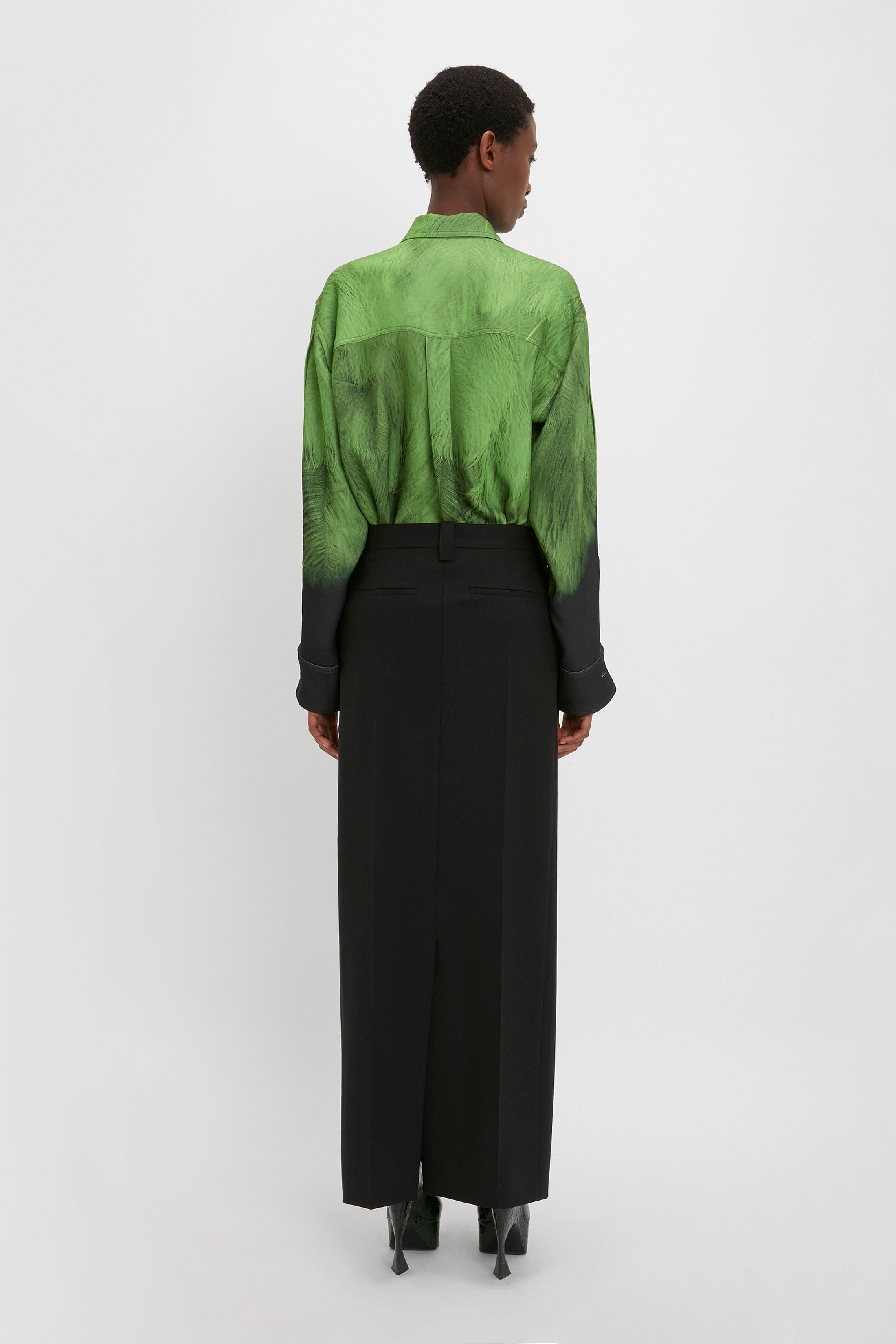 Oversized Digital Feather Print Shirt in Black-Green - 5