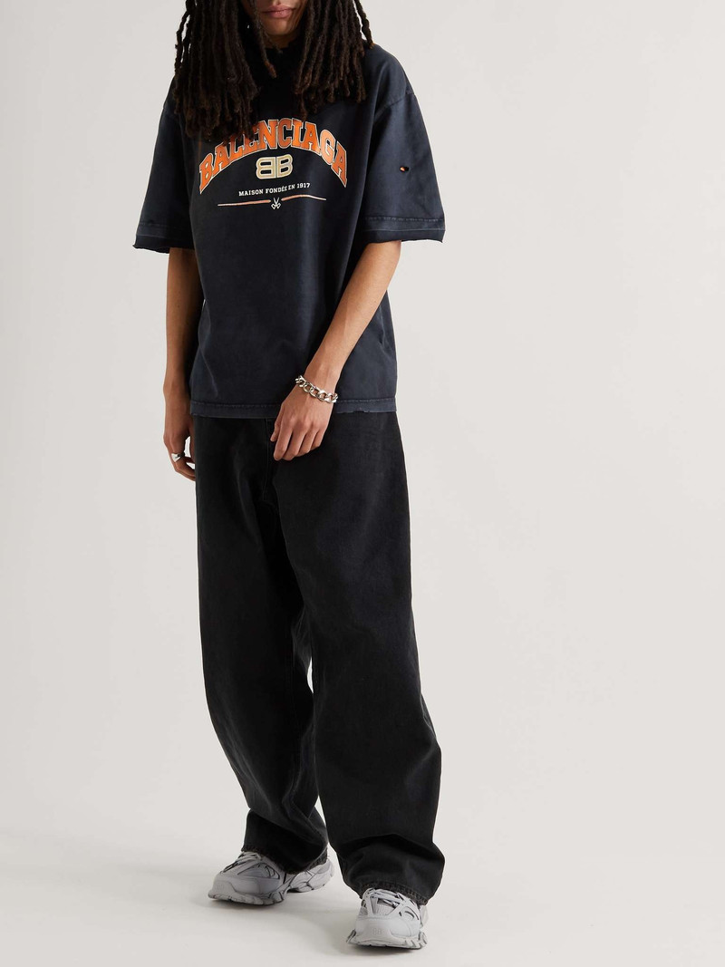 BALENCIAGA Distressed Logo-Print Washed Cotton-Jersey T-Shirt outlook