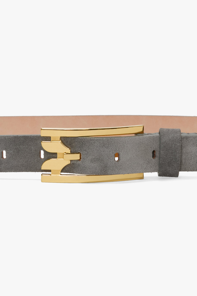 Victoria Beckham Dorian Pin-Buckle Belt In Pebble Grey Suede outlook