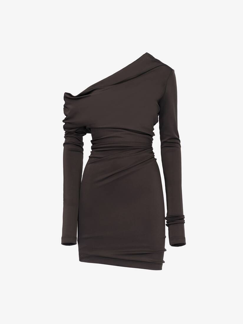 Women's Asymmetric Mini Dress in Ebony - 2