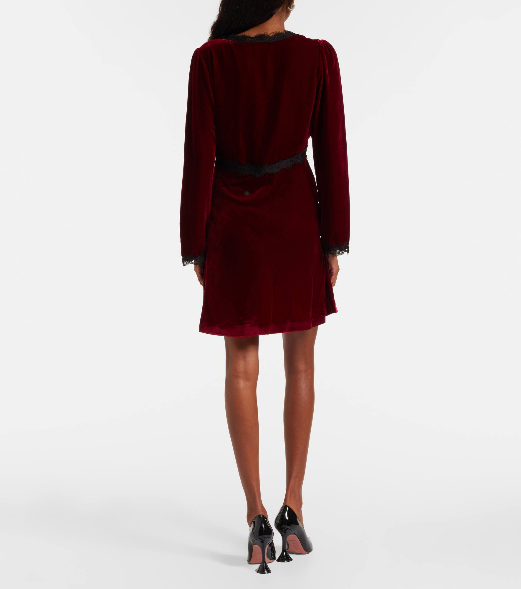 Macie lace-trimmed velvet minidress - 3