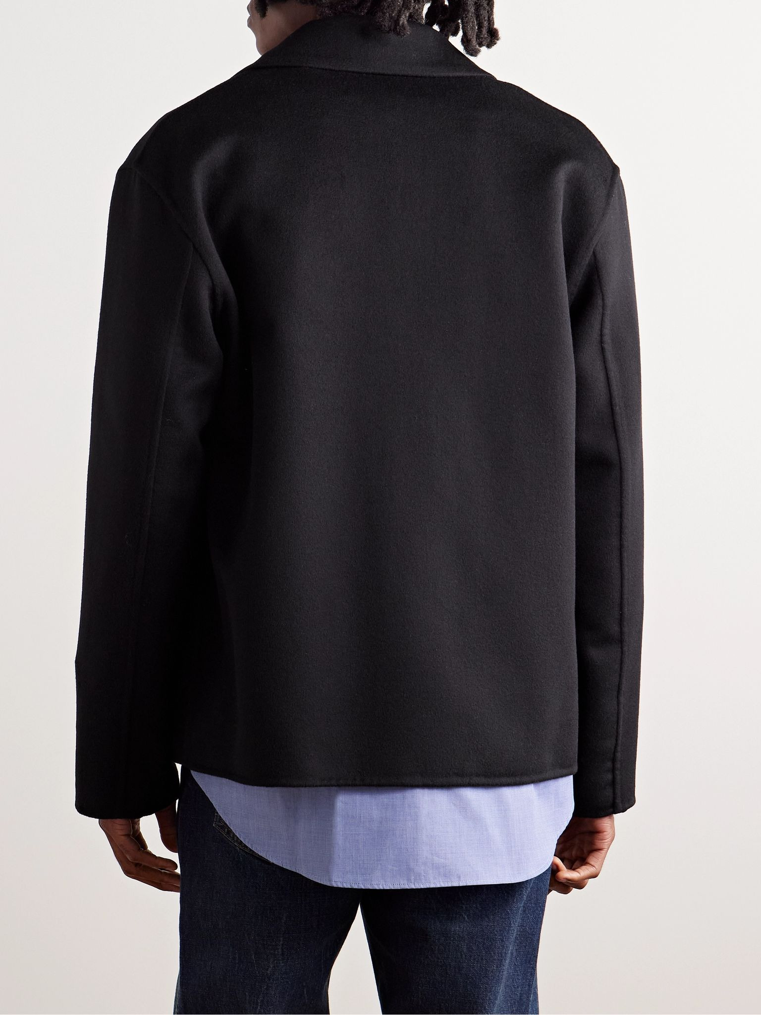 Leather-Trimmed Wool and Cashmere-Blend Overshirt Black - 3