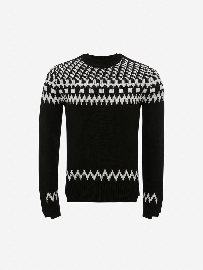 Men's Cashmere Fair Isle Inspired Jumper in Black/ivory - 1