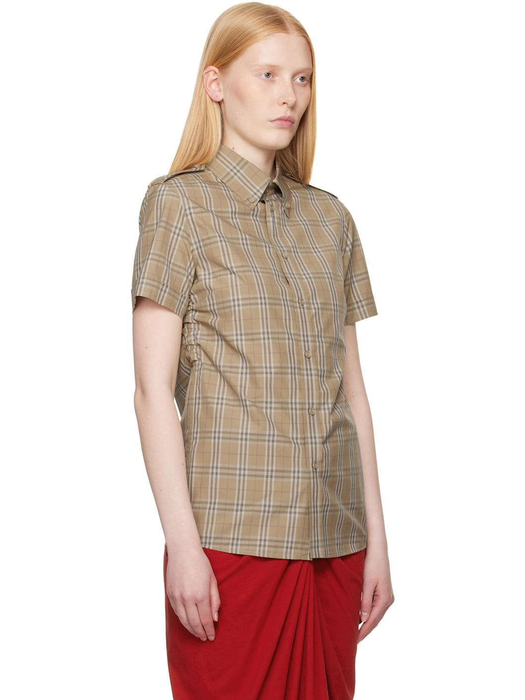 Taupe Slim Fit Check Cotton Shirt - 2