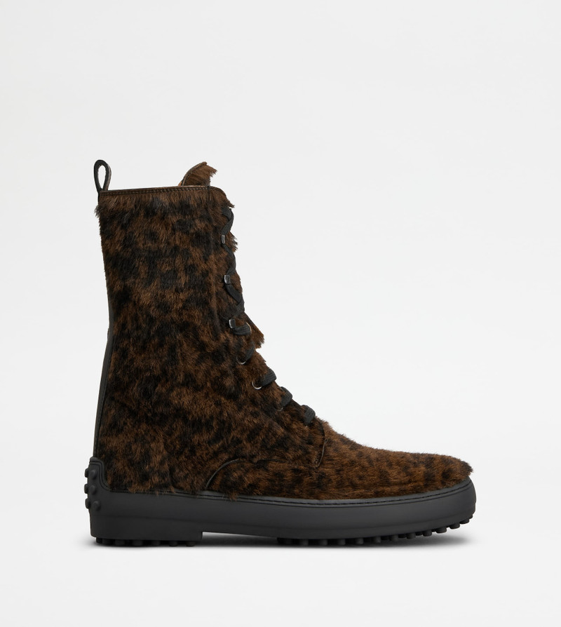 WINTER GOMMINO ANKLE BOOTS IN PONY EFFECT LEATHER - BLACK, BROWN 1