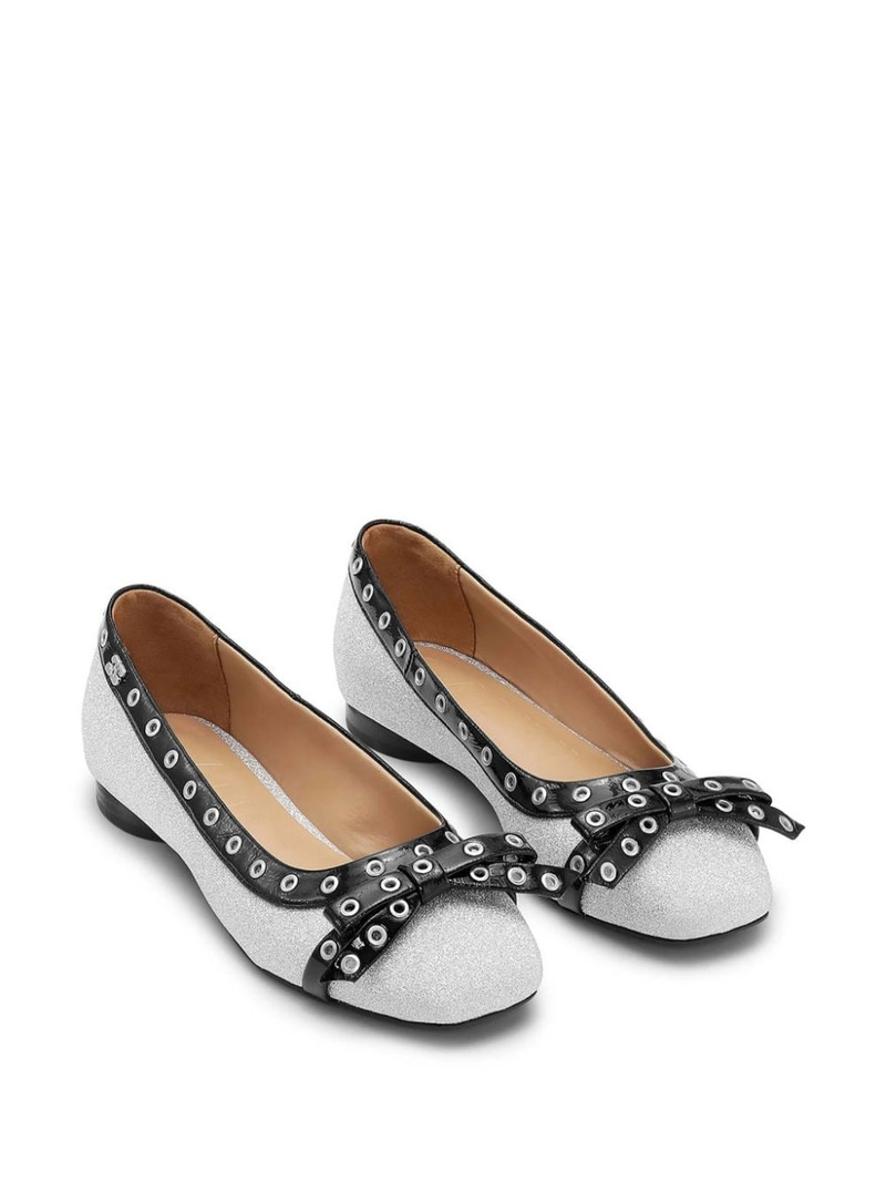 GANNI glitter eyelet detailing ballerina shoes outlook