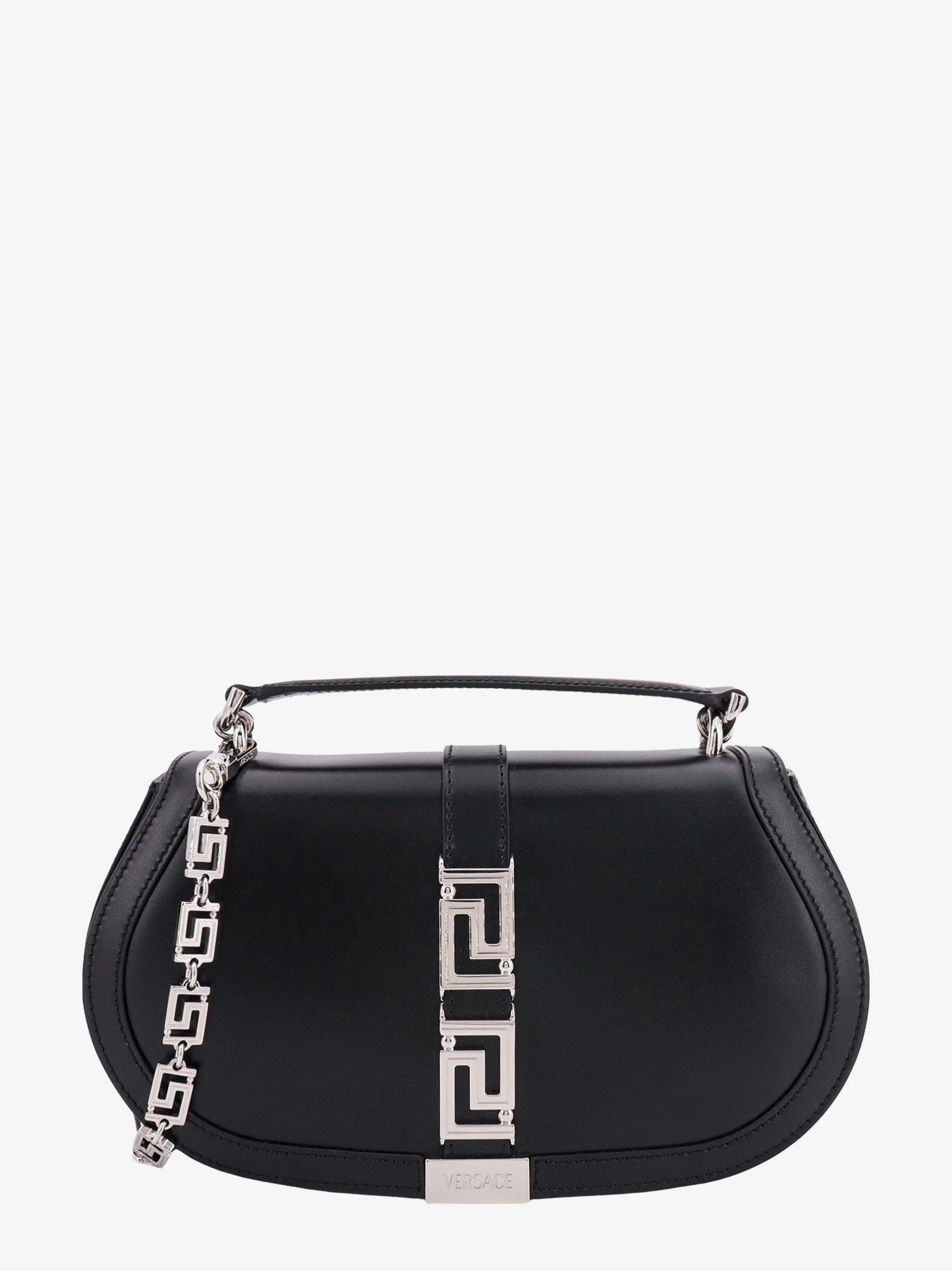 Leather Handbag With Frontal Metal La Greca Detail - 1