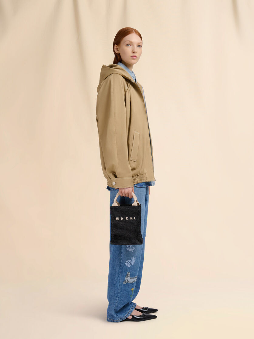BLACK RAFFIA-EFFECT TOTE MINI BAG - 2