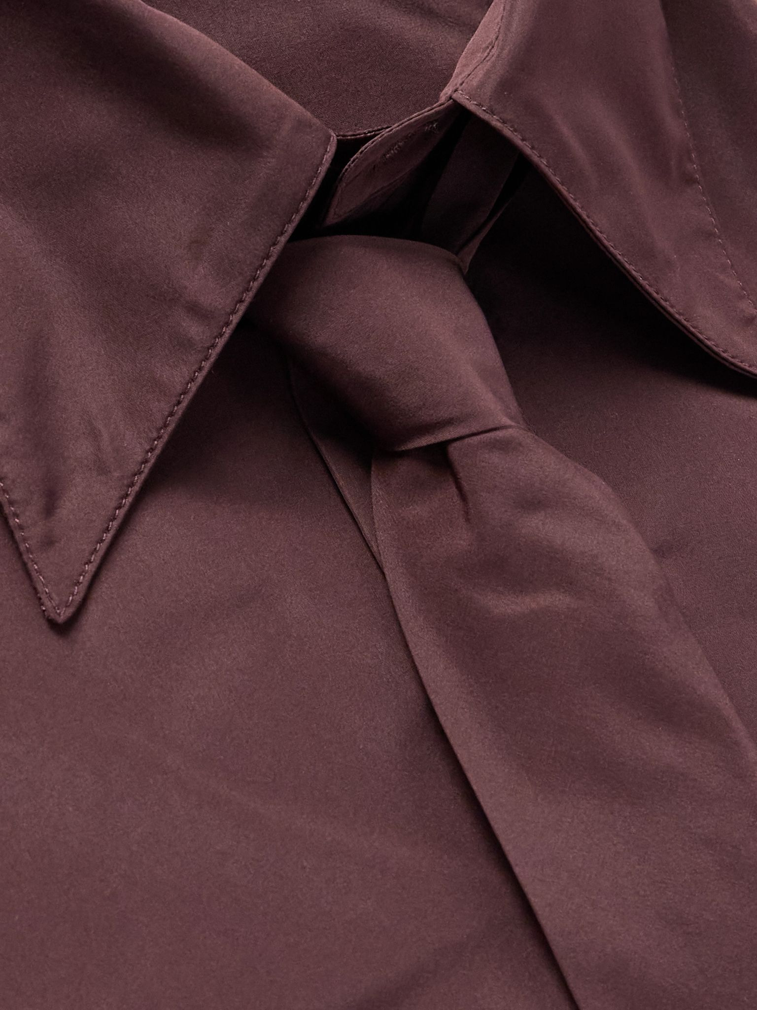 Slim-Fit Tie-Detailed Taffeta Shirt Brown - 5