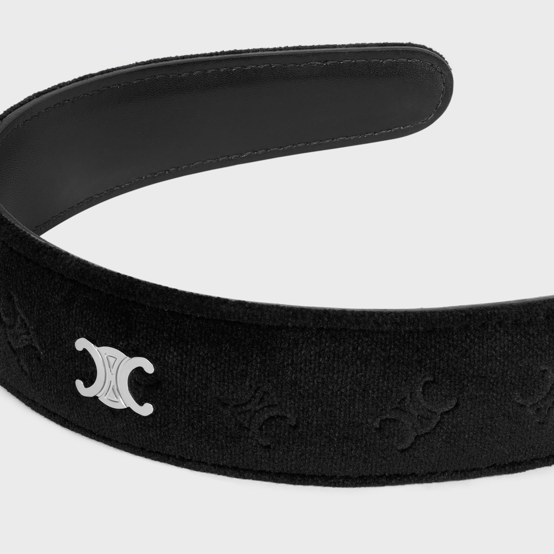Celine Stamped Headband in Calfskin, Polyester and Brass with Rhodium Finish - 3