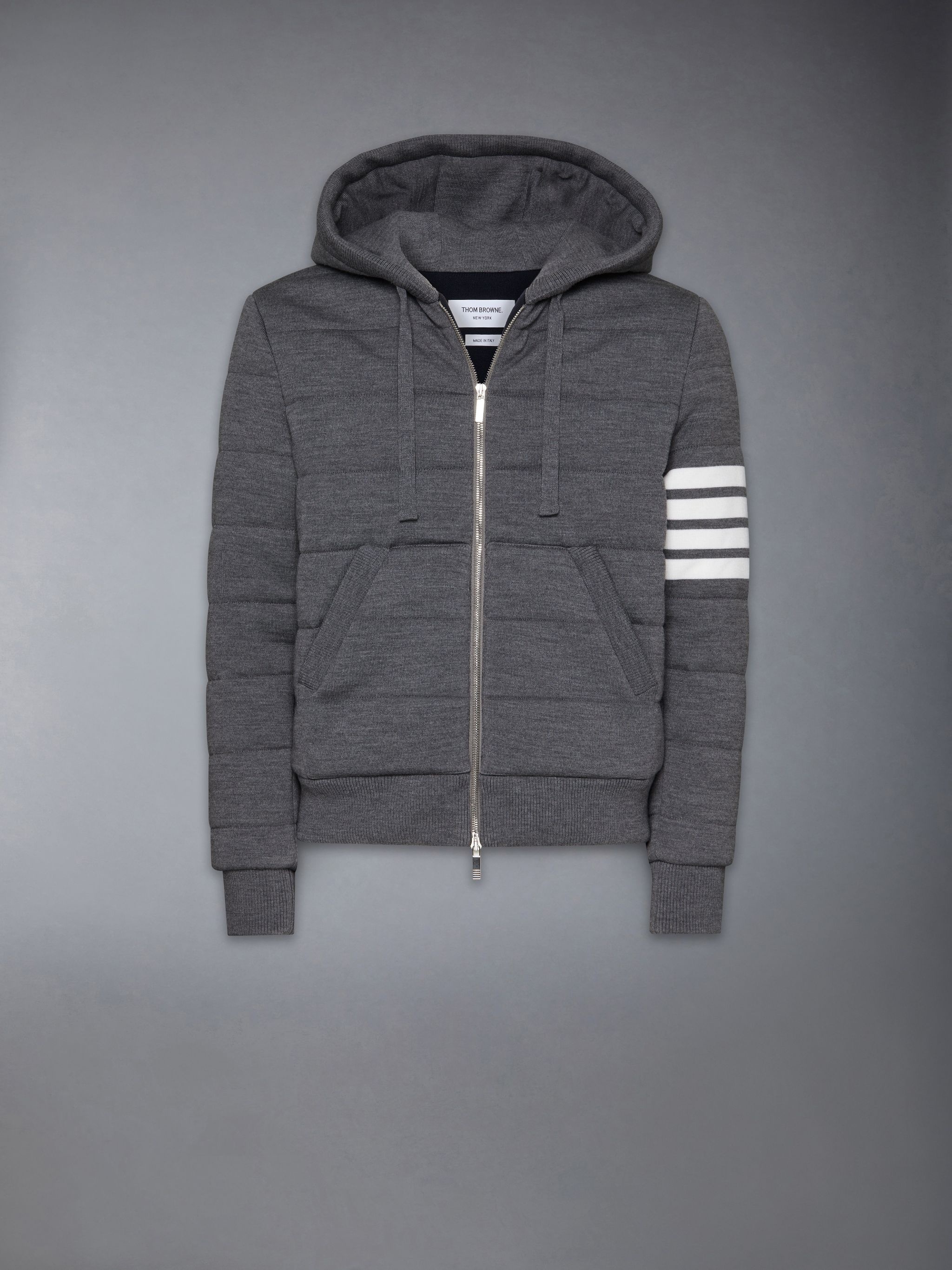 Merino Wool Jersey Stitch Padded 4-Bar Zip up Hoodie - 5