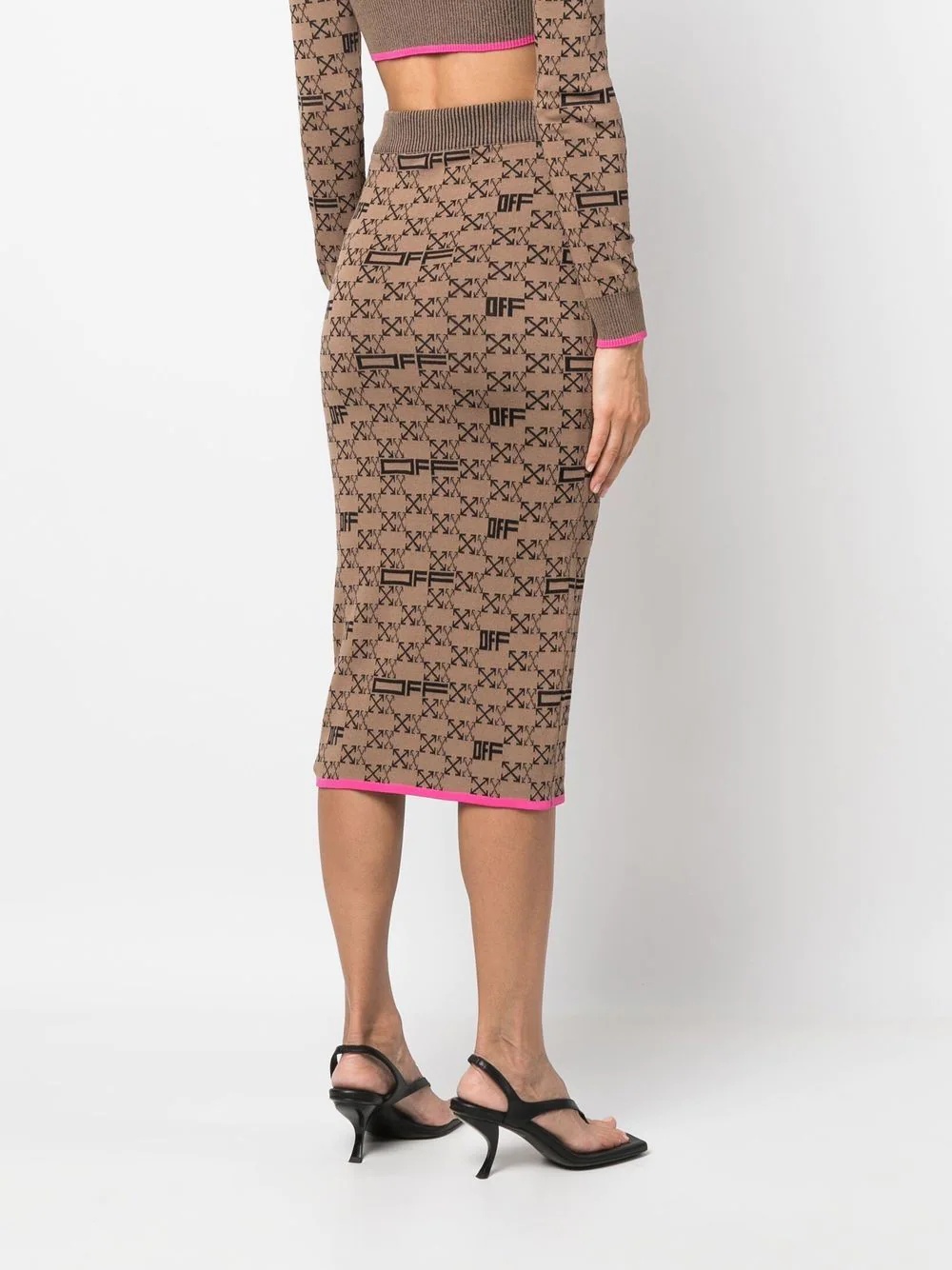 intersia-knit Arrows-logo pencil skirt - 7