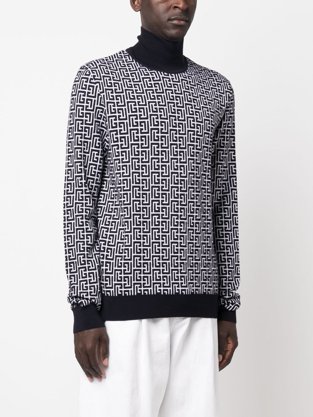monogram-intarsia roll-neck jumper - 3
