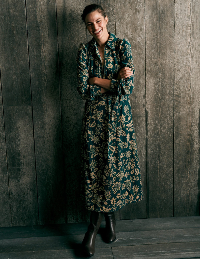 Adelaide Zip Cord Midi Dress-Emerald Night, Elaborate Vine 3