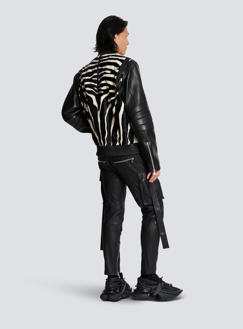 Leather bomber with zebra motif 4