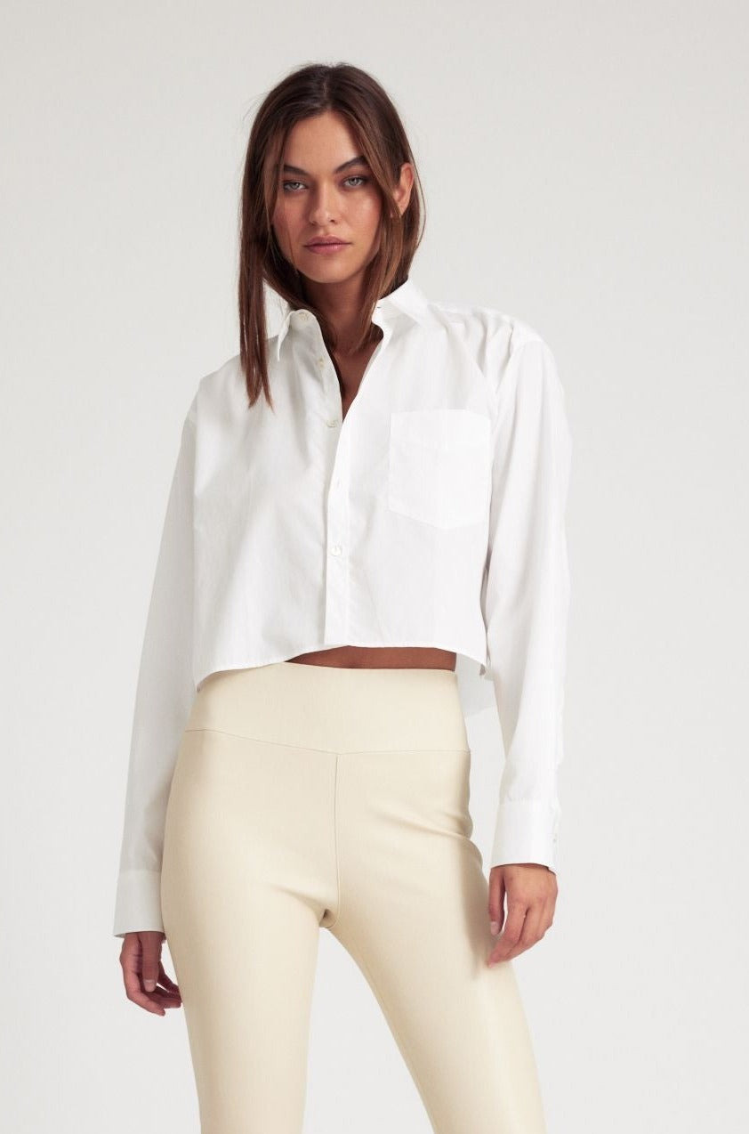 WHITE CROPPED BUTTON DOWN - 5