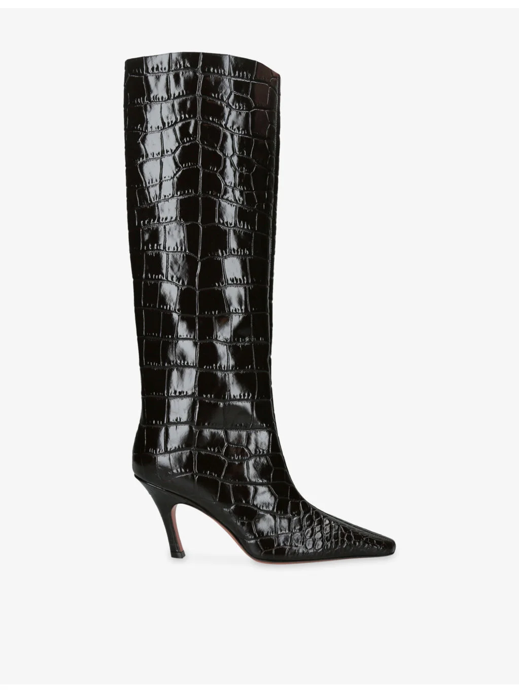 Mona 80 Croc-Effect Leather Heeled Knee-High Boots - 1