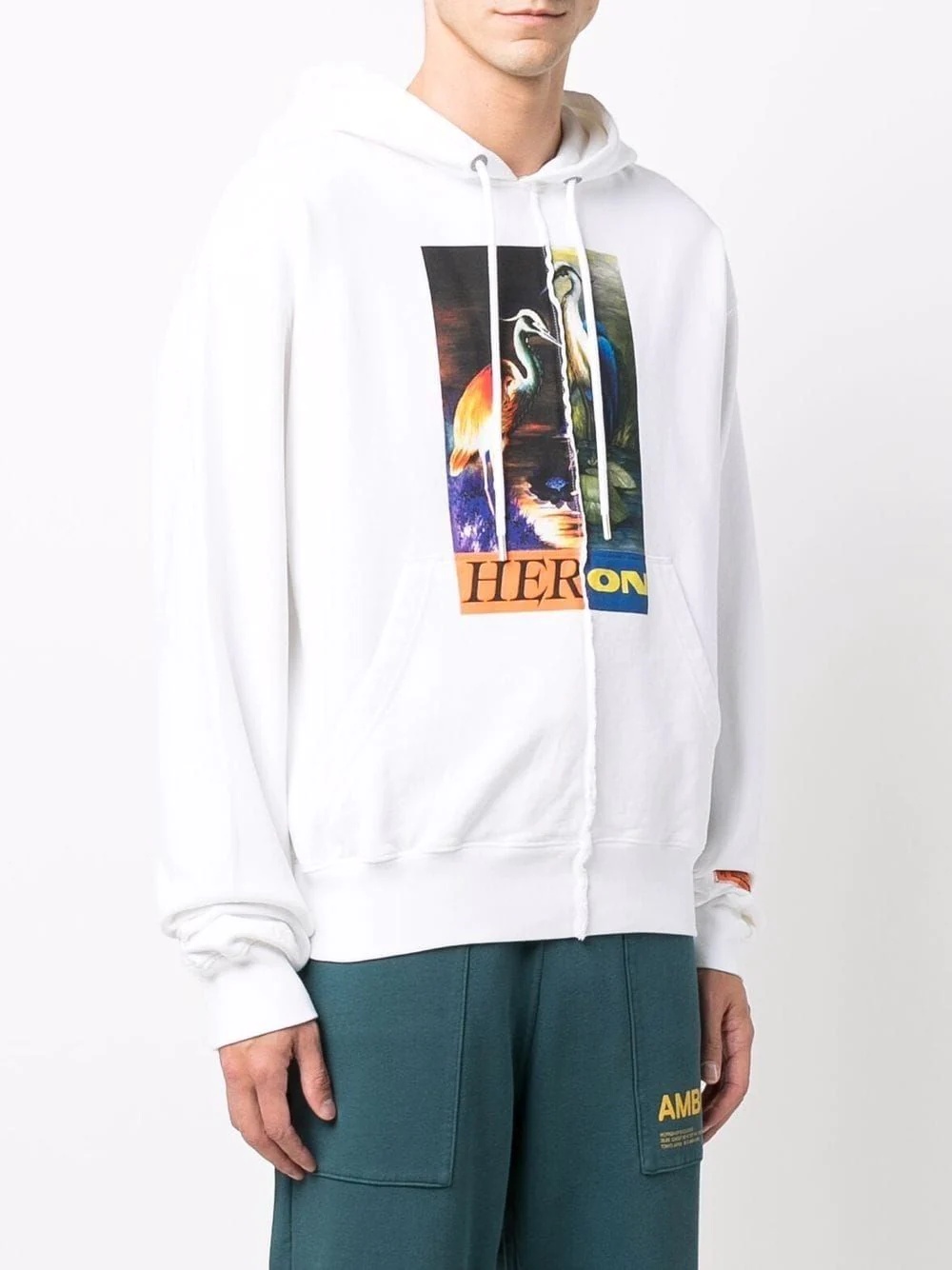 heron-print cotton hoodie - 3