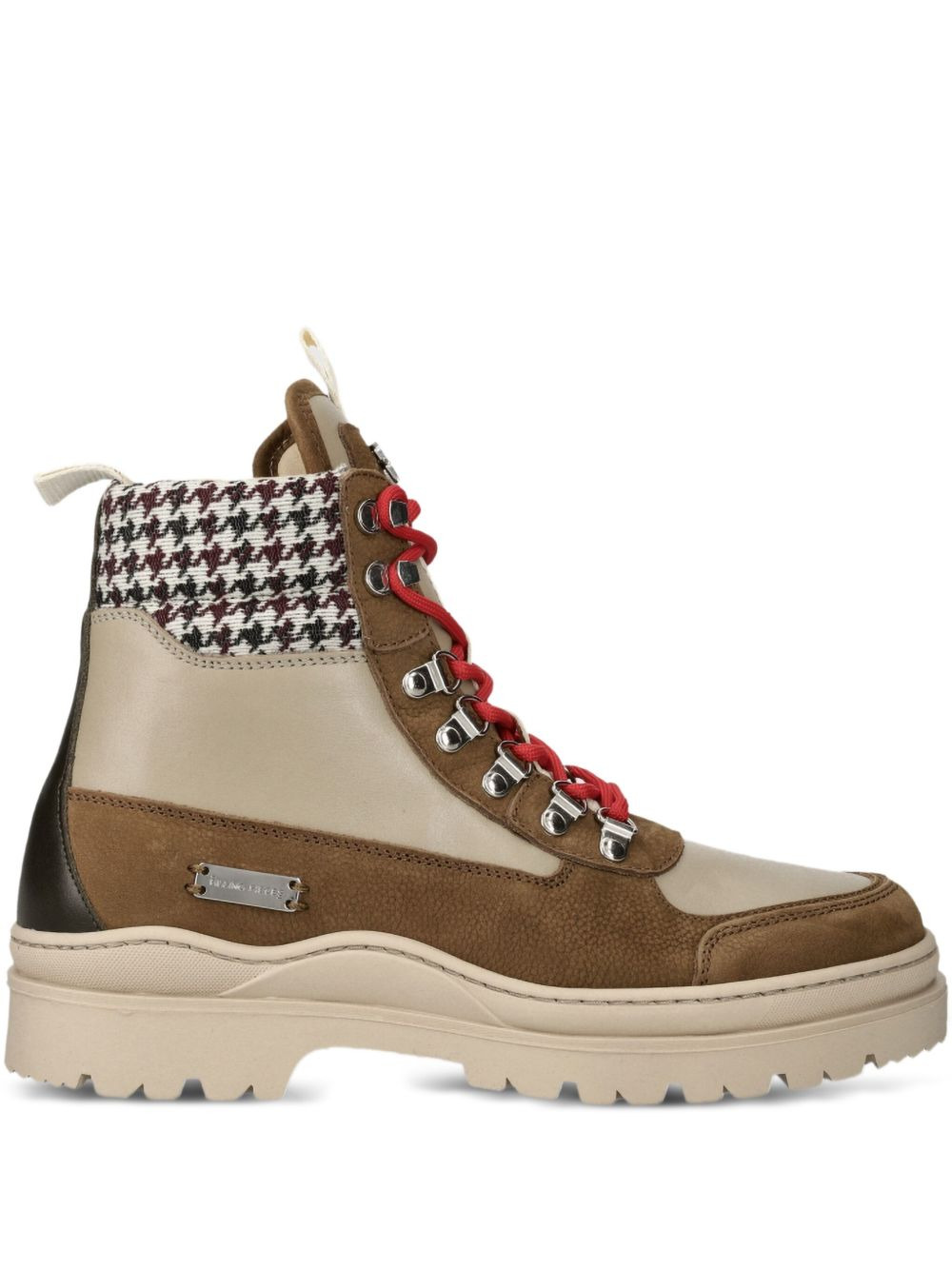 houndstooth-panel lace-up boots - 1
