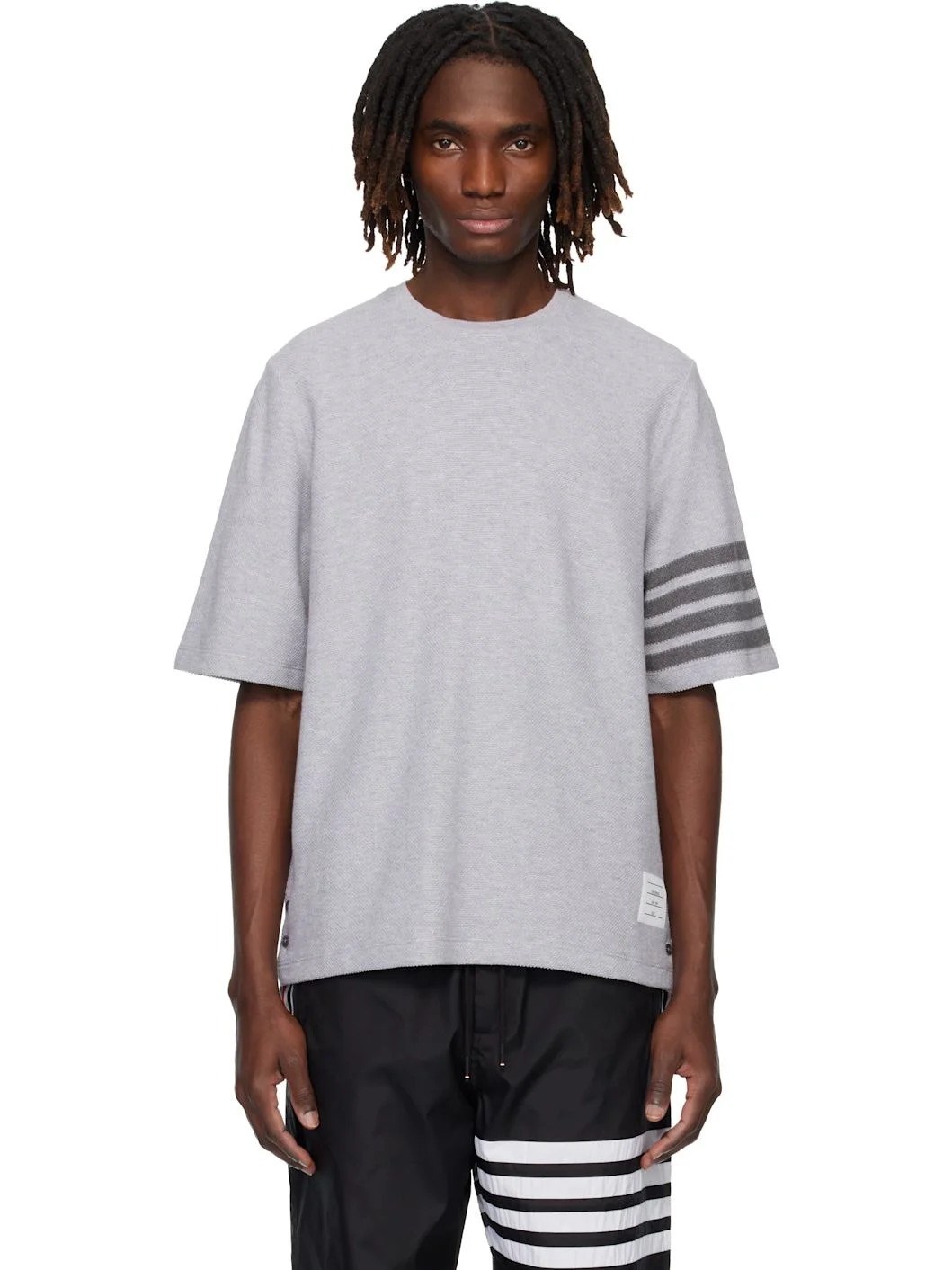 Gray Textured Pique 4-Bar T-shirt - 1