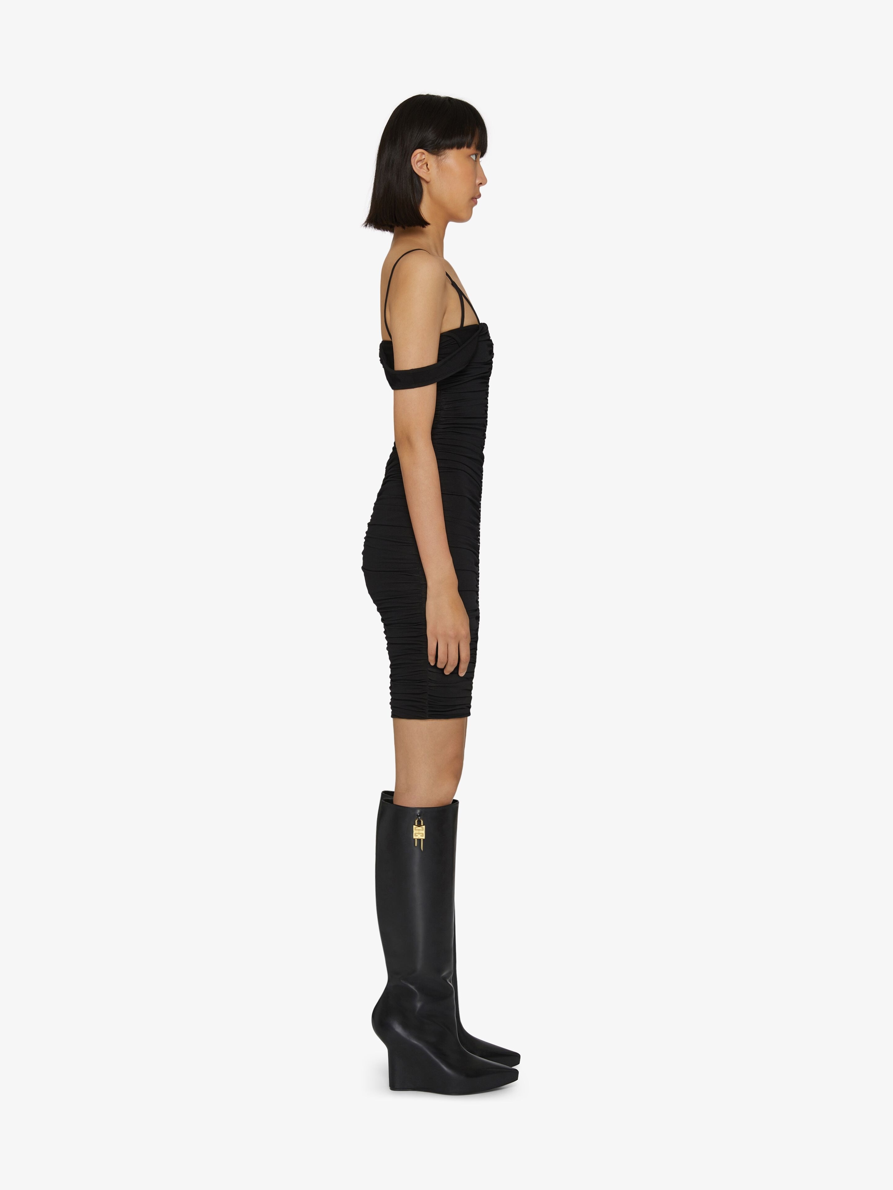 RUCHED OFF-SHOULDER DRESS WITH TANK TOP STRAPS - 3