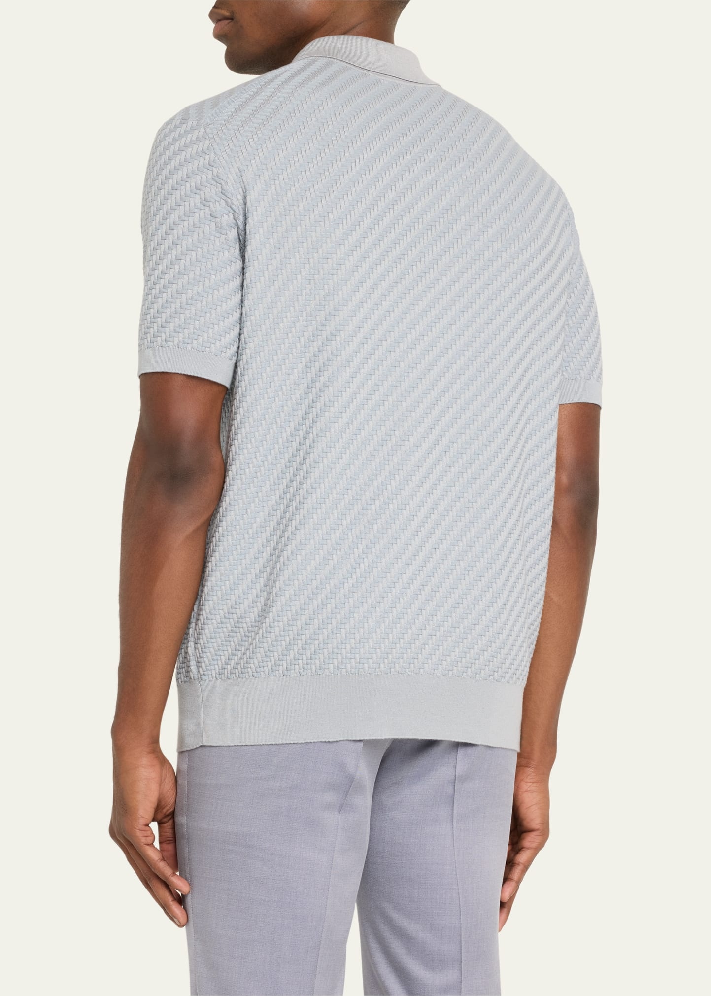 Men's Basketweave Stitch Polo Sweater - 3