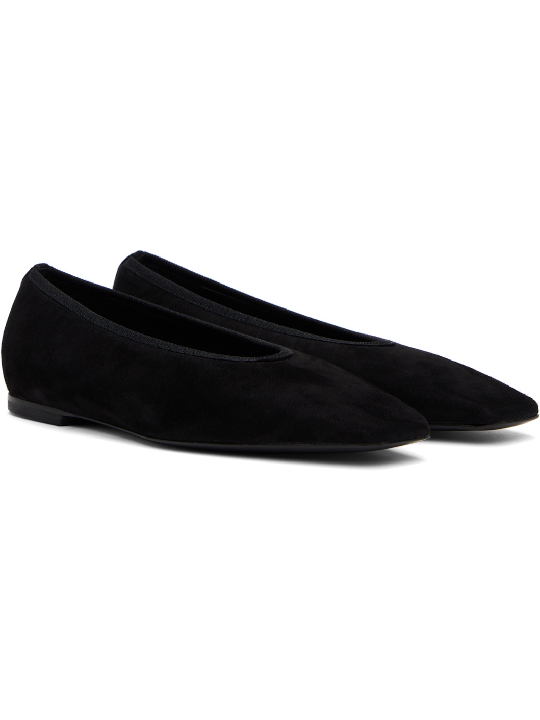 Black Minimalist Suede Ballerina Flats - 4