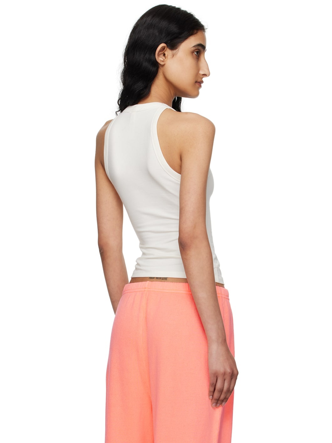 Off-White Cotton Jersey Crew Neck Tank Top - 3