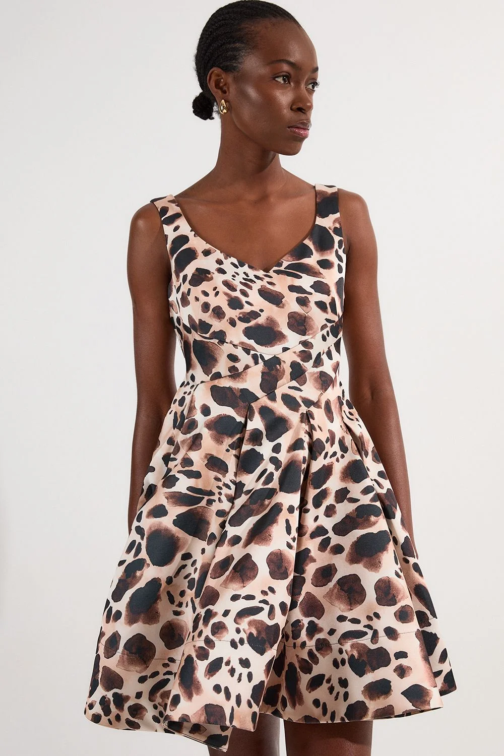 Structured Viscose Satin Animal Print Tailored Prom Mini Dress - 1