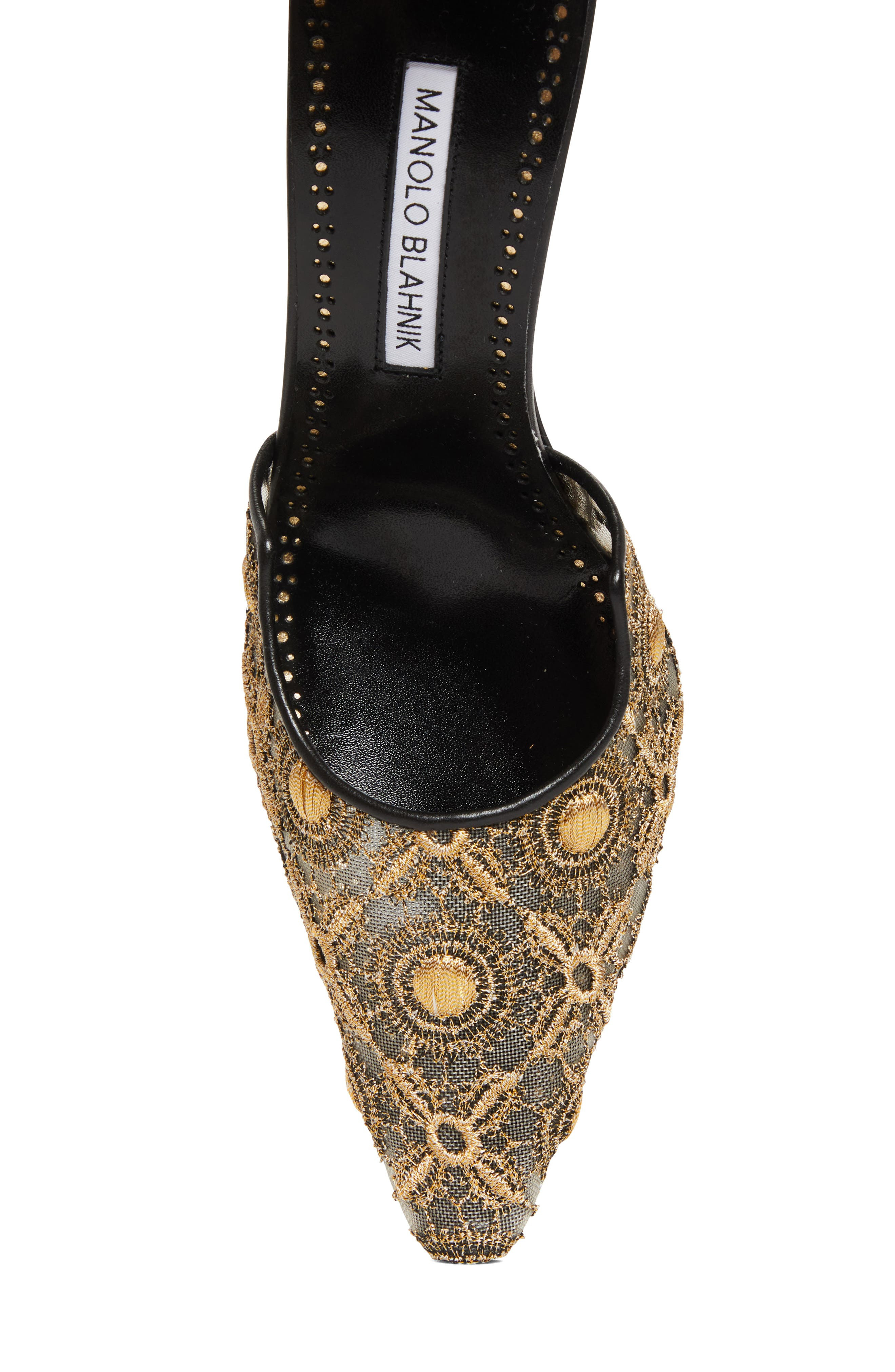Manolo Blahnik Harniscus Ankle Strap Pump in Yellow Gold/Black at Nordstrom - 5