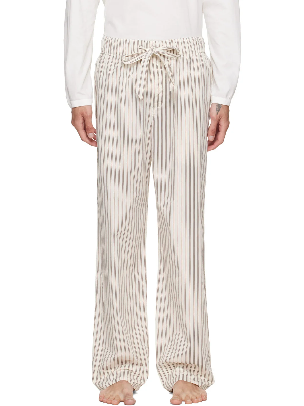 Brown & Off-White Poplin Pyjama Pants - 1