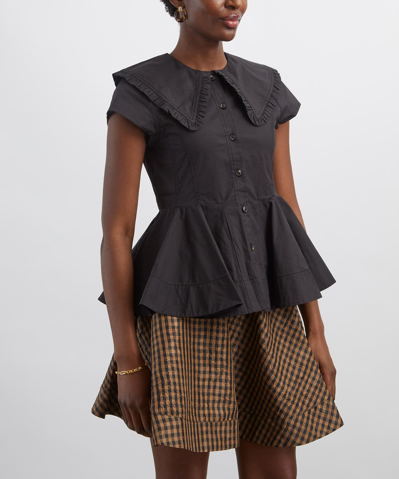 GANNI Short Cotton Ruffle Shirt outlook