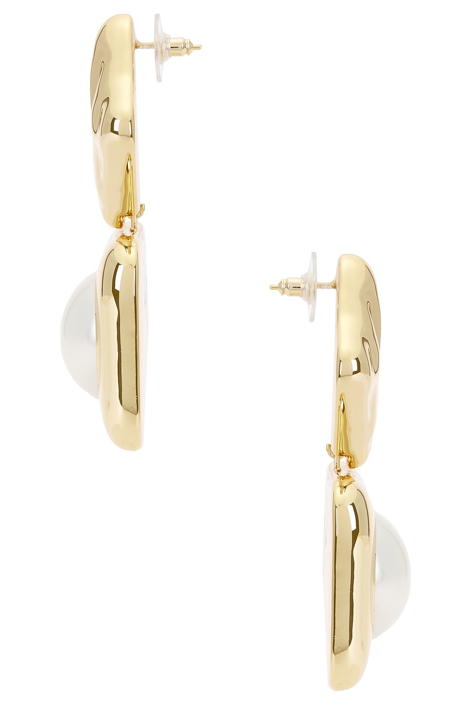 Mottled Gold Pearl Tiered Earrings - 2