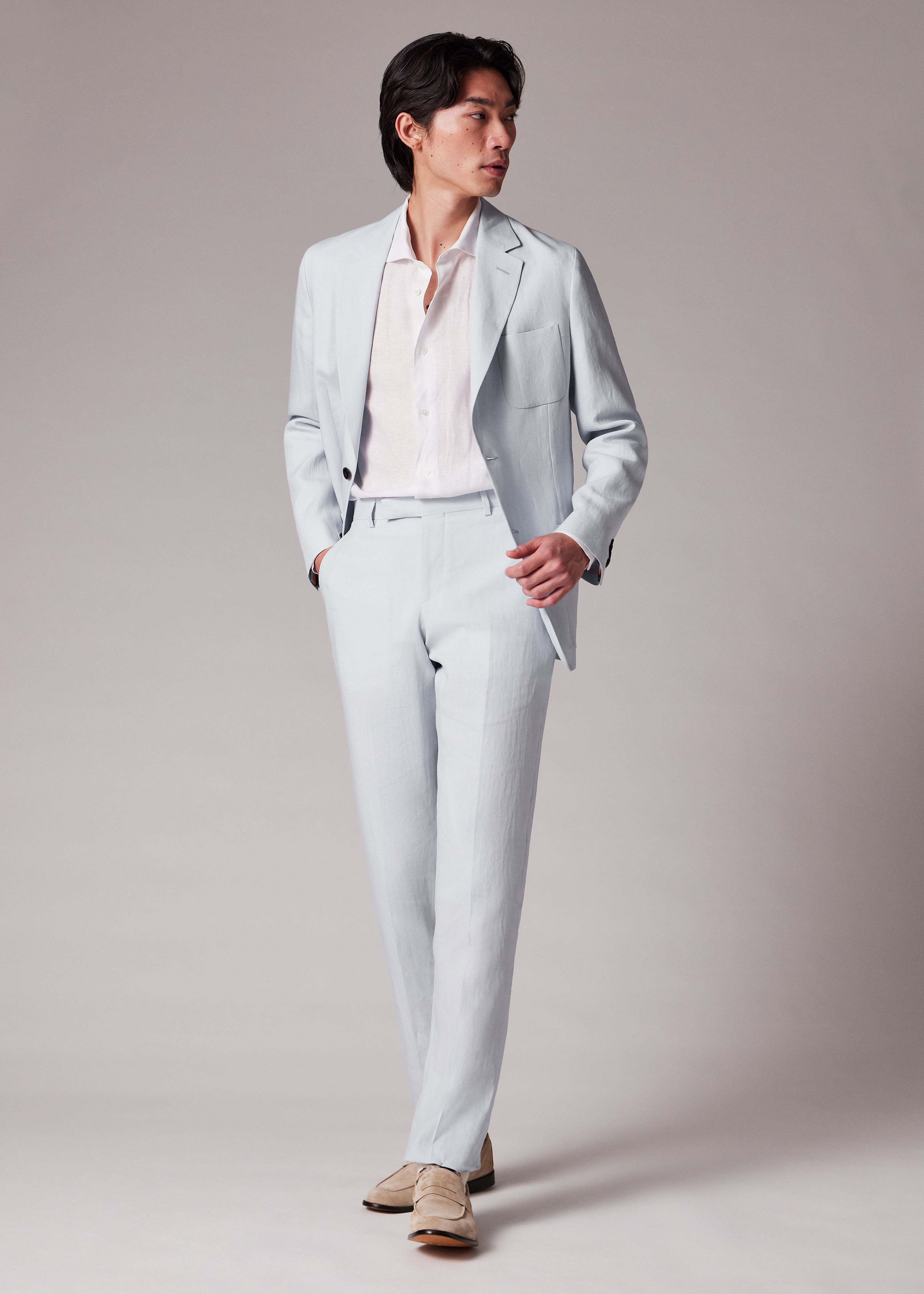 Tapered-Fit Pale Blue Linen Trousers - 4