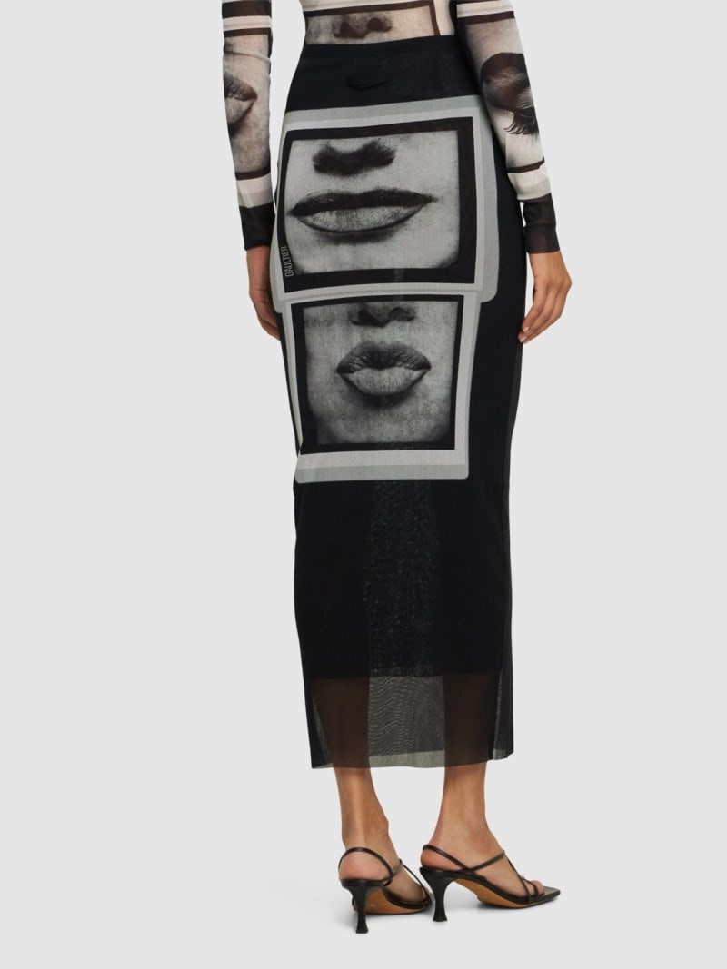 Eyes & lips printed mesh long dress - 3