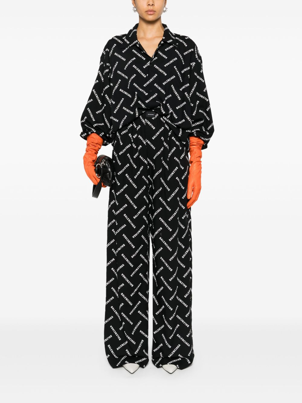 logo-print poplin palazzo pants - 2