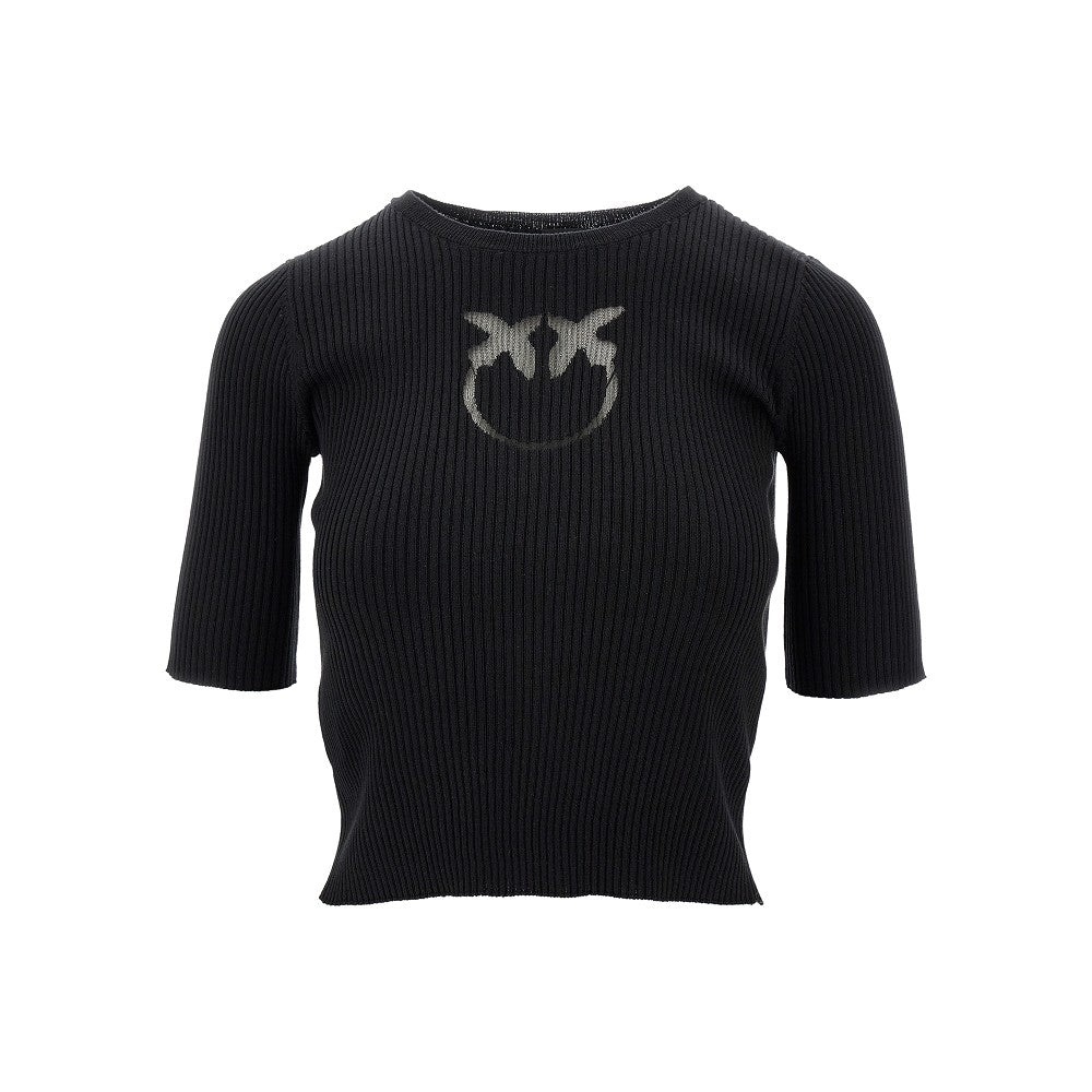 KNITTED T-SHIRT WITH SHEER LOGO - 1