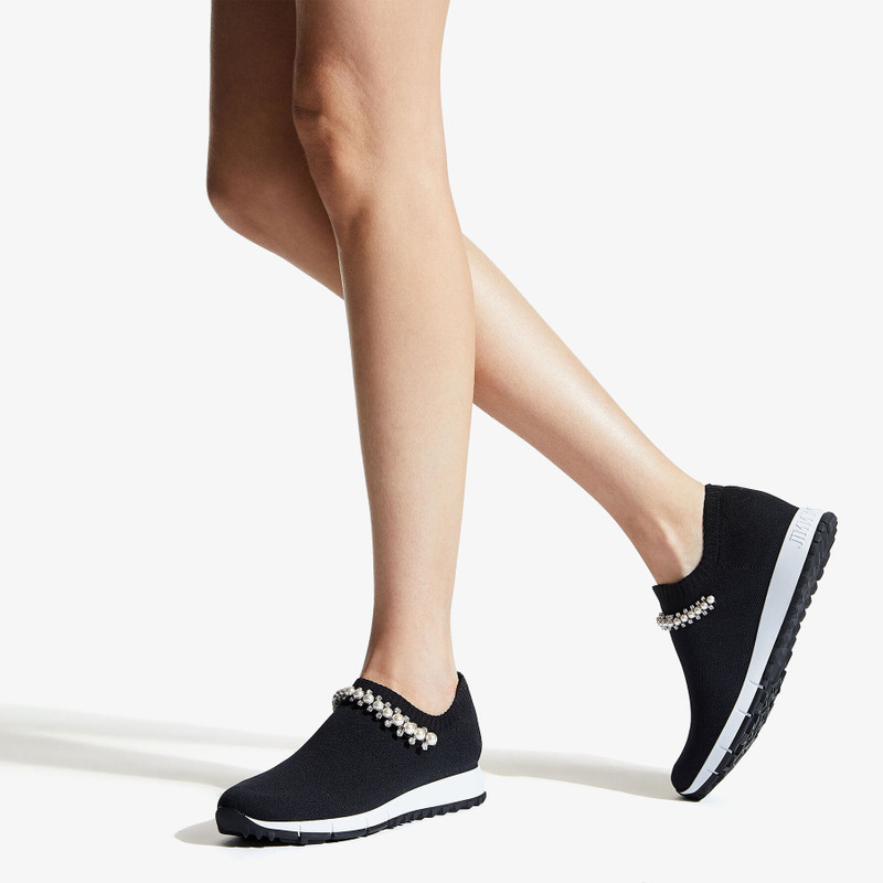 JIMMY CHOO Verona
Black Knit Trainers with White Pearl and Crystal Detailing outlook