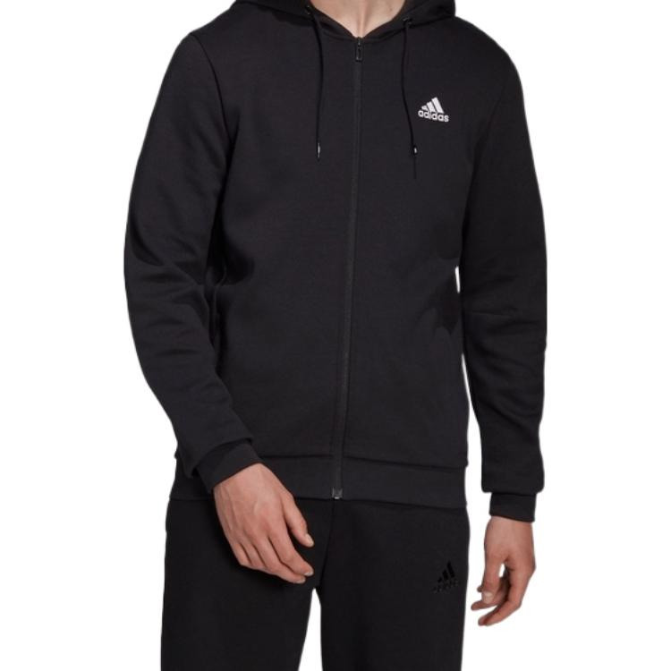 adidas M Sl Dk Fz Hd Embroidered Logo Sports Knit Hooded Jacket Black HB5081 - 2