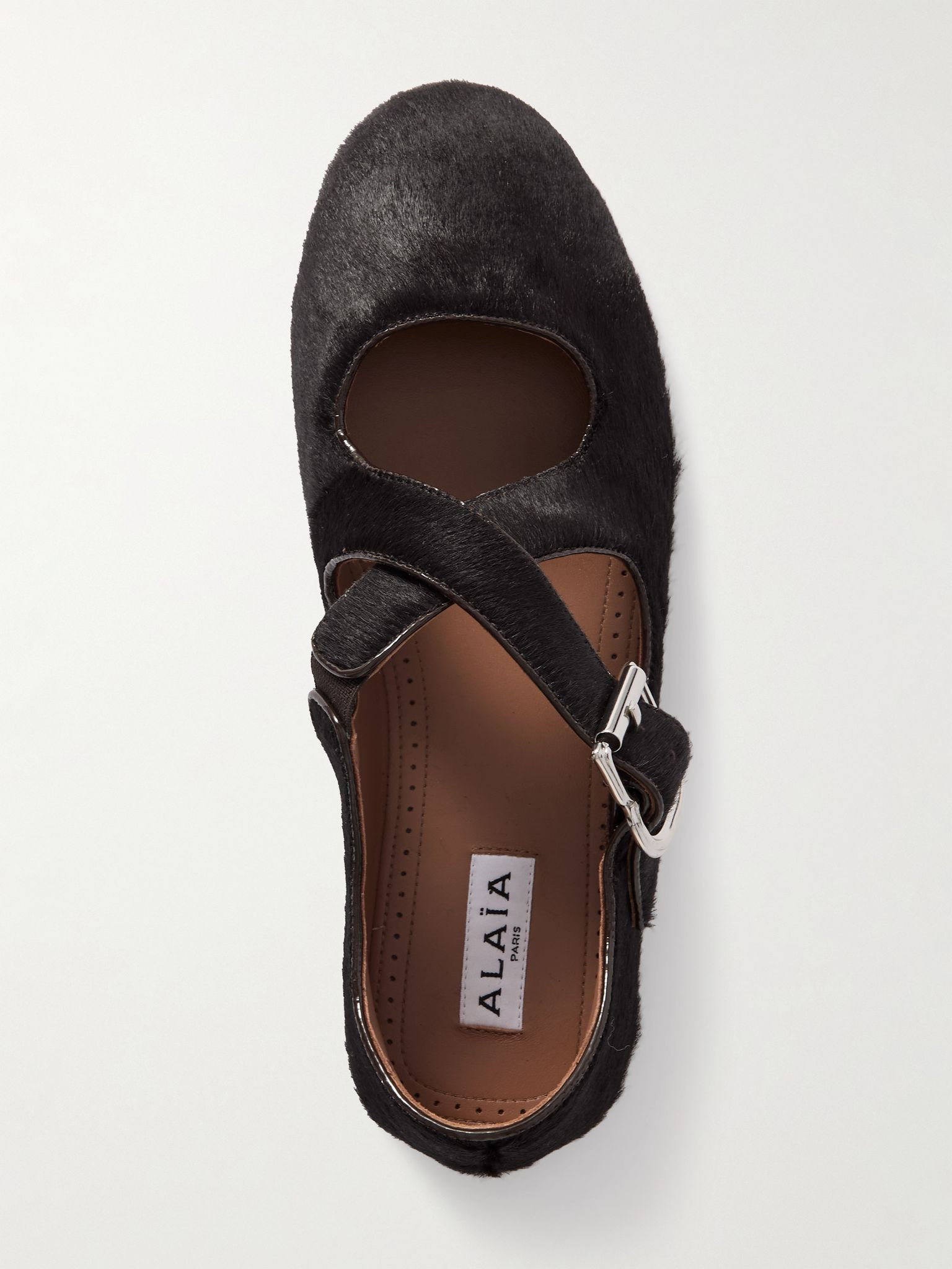 Criss Cross leather-trimmed calf hair ballet flats Dark brown - 5