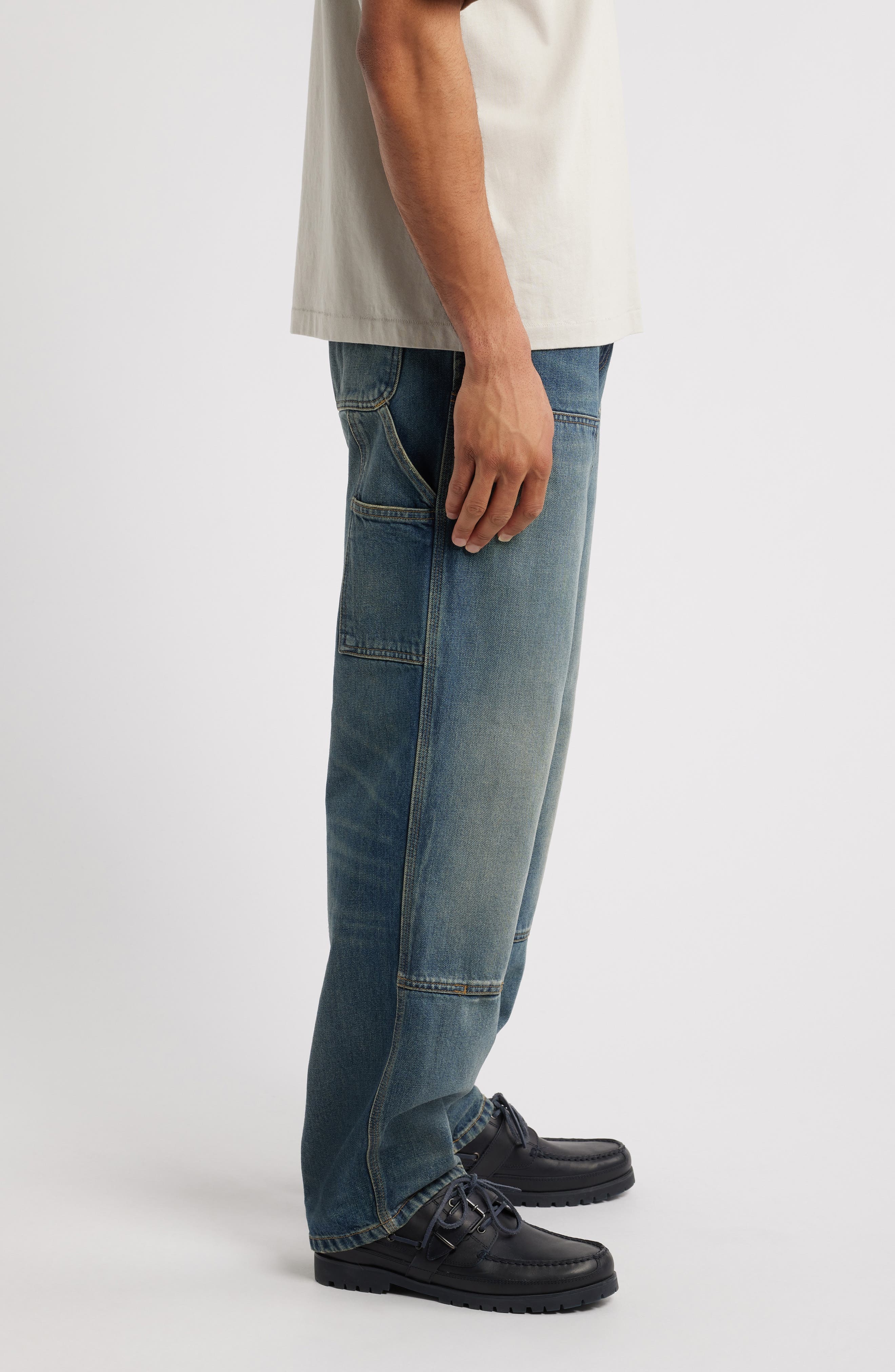 Carhartt Work In Progress Double Knee Work Jeans in Blue Worn Used Wash at Nordstrom - 3