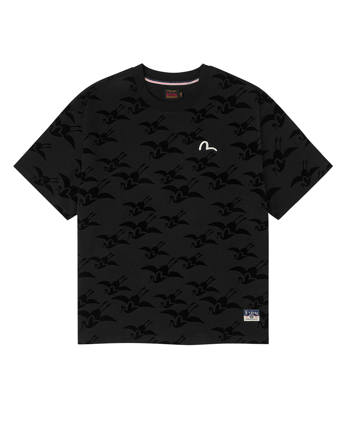Allover Seagull Crane Flocking Print Relax Fit T-shirt - 11