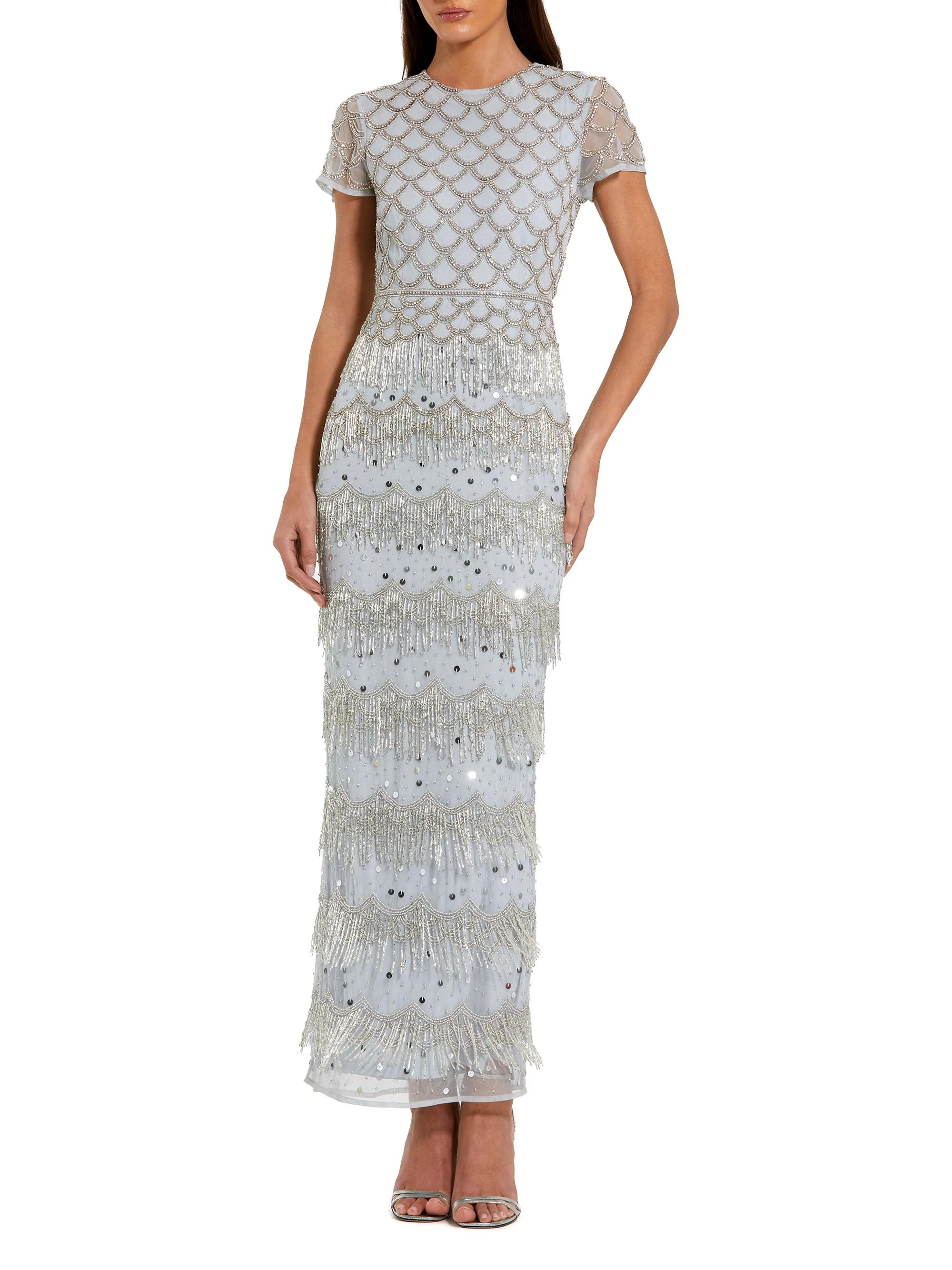 Women's Evening Beaded Cap-Sleeve Gown - Seafoam - 1