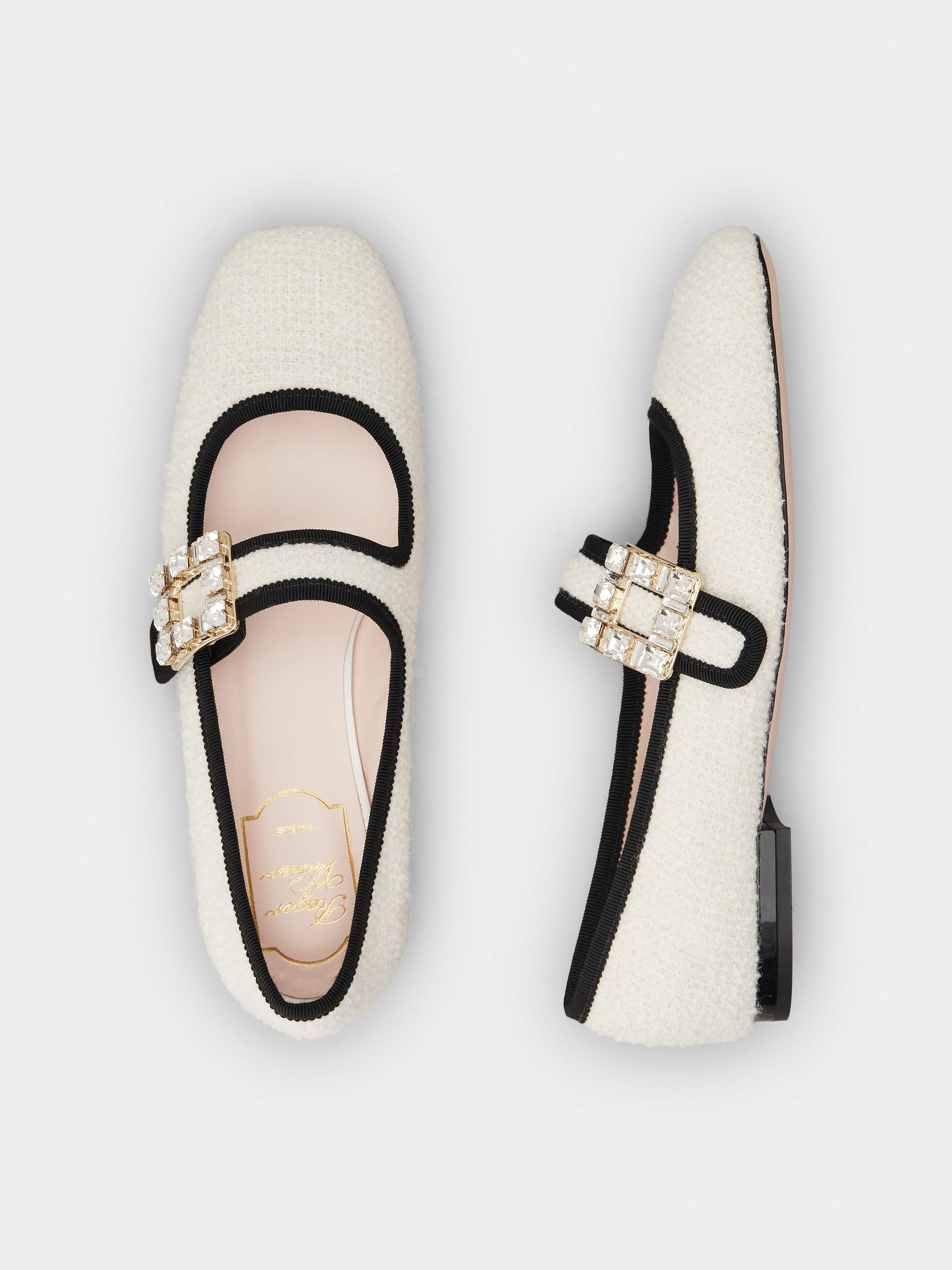 Très Vivier Rhinestone Buckle Babies Ballerinas in Fabric - 4