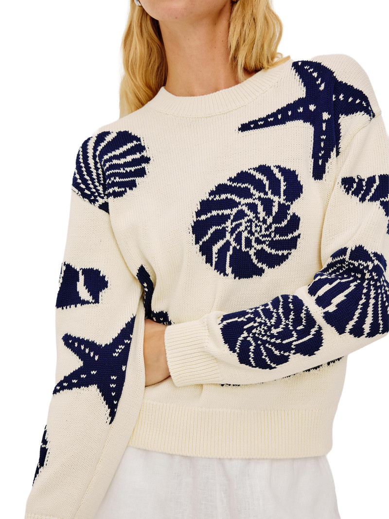 Women's Zoey Intarsia-Knit Crewneck Sweater - Seashells 7